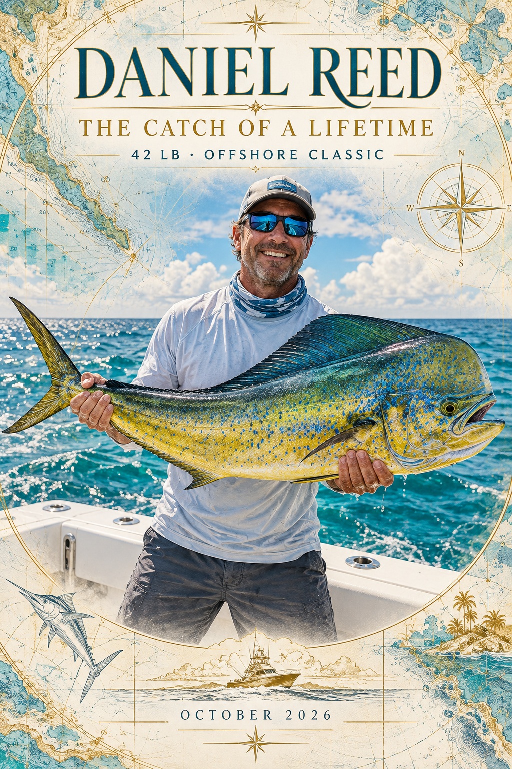 Premium fishing commemorative artwork; fictional adult example